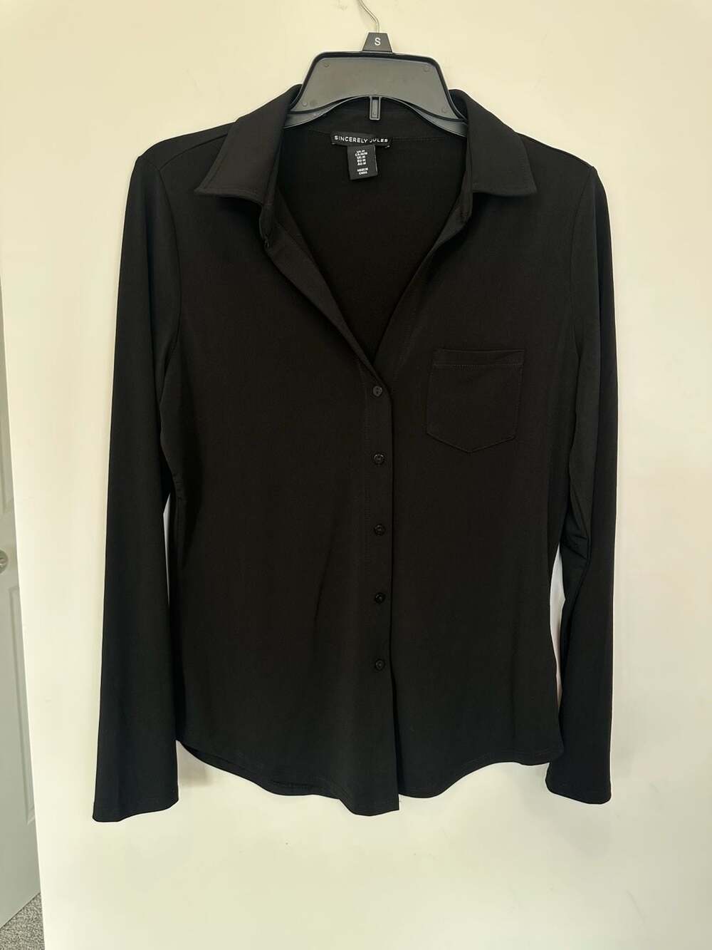 Sincerely Jules Button Down Shirt Size M Black Long Sleeve Pocket